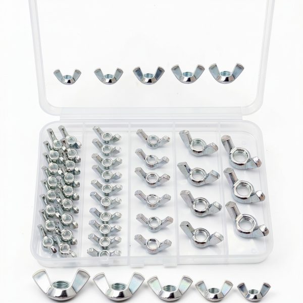 40PCS SAE Wing Nuts Assortment Kit, 5 Sizes- 5/32", 3/16", 1/4", 5/16", 3/8", Zinc Plated Wingnuts Fasteners, Parts Butterfly Wing Nut-0