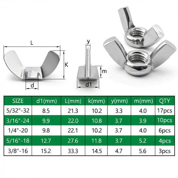 40PCS SAE Wing Nuts Assortment Kit, 5 Sizes- 5/32", 3/16", 1/4", 5/16", 3/8", Zinc Plated Wingnuts Fasteners, Parts Butterfly Wing Nut-1